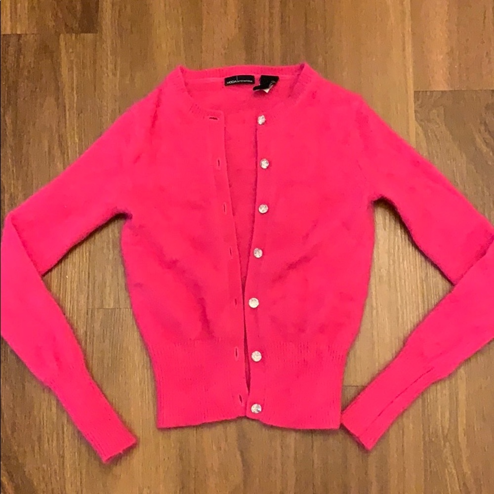 MODA International 64% Angora Hair Pink Cardigan!